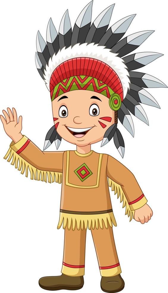  dibujos animados niño nativo indio americano agitando   Vector en Vecteezy