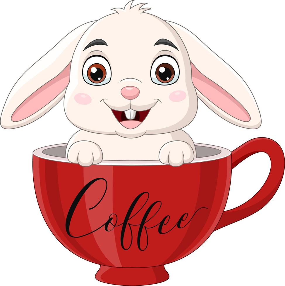 Cute rabbit sitting in a red cup vector