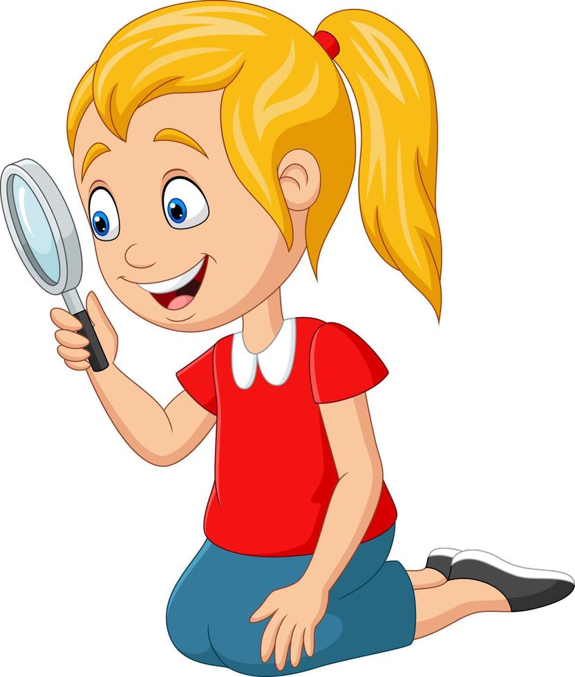 Cute girl using a magnifying glass vector