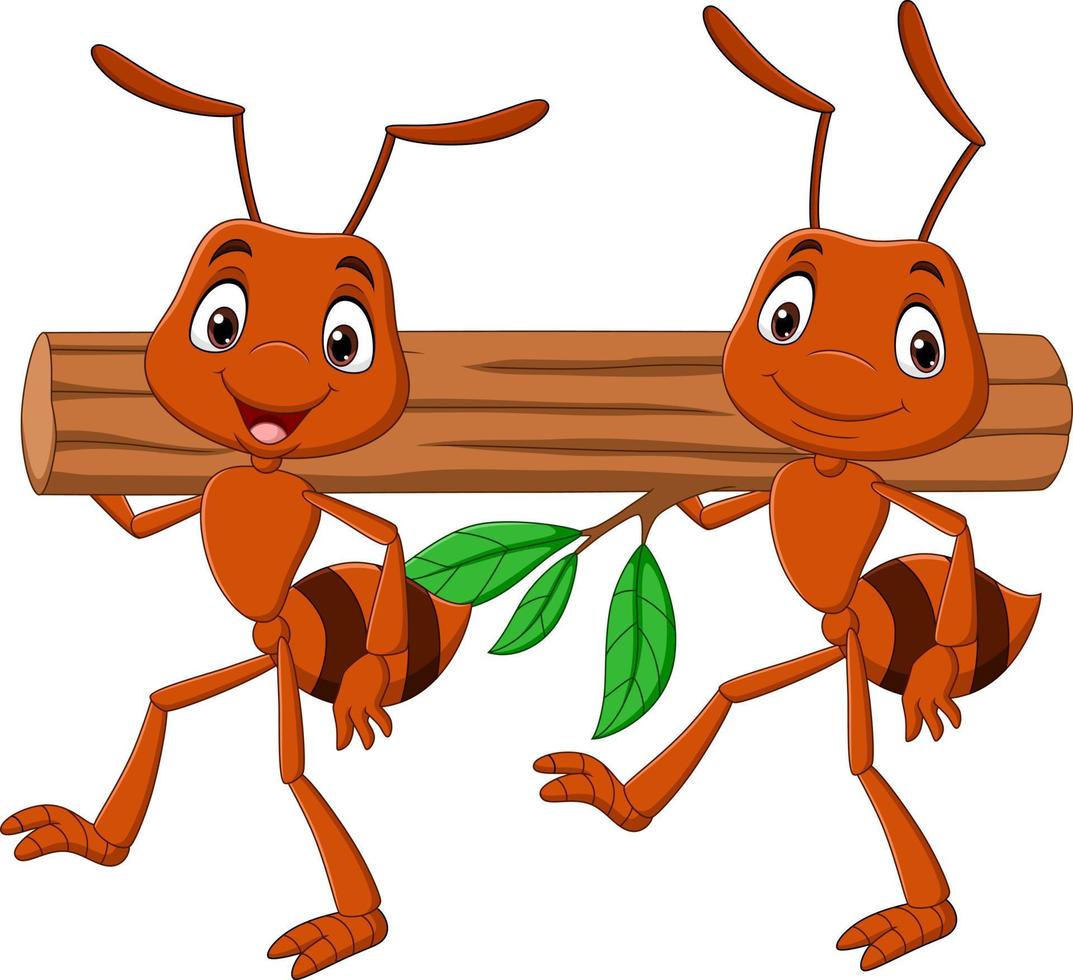 equipo de hormigas cargando un tronco vector