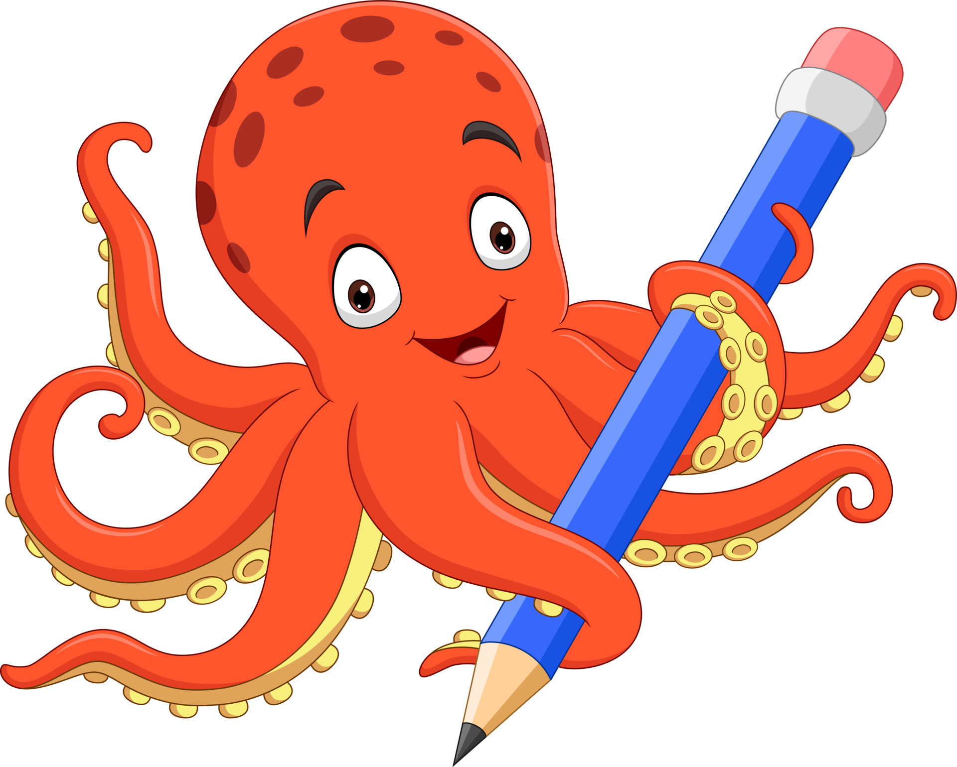 Cartoon happy octopus holding pencil 5162372 Vector Art at Vecteezy