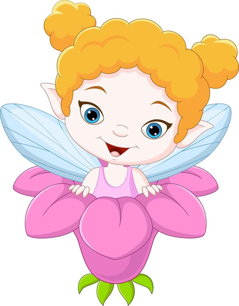 Cartoon little fairy inside the flower vector