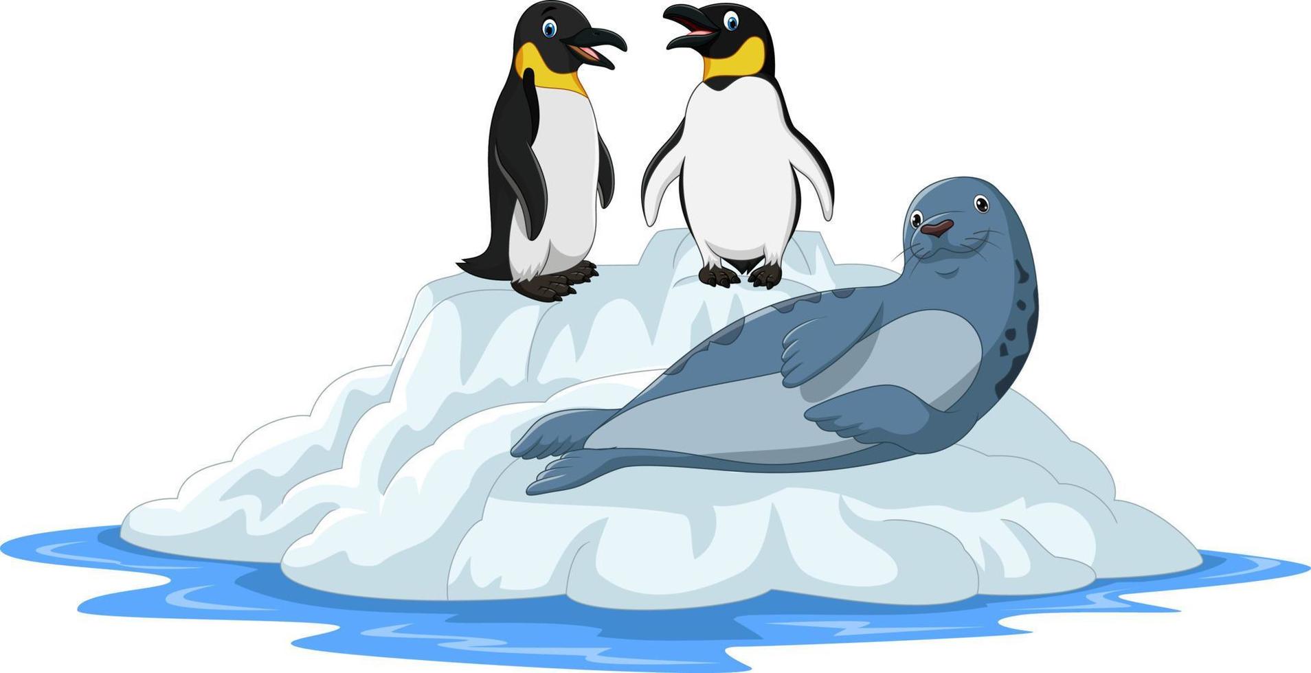 dibujos animados de animales árticos en témpano de hielo vector