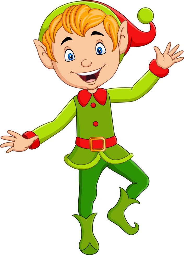 Cartoon cute christmas elf presenting vector