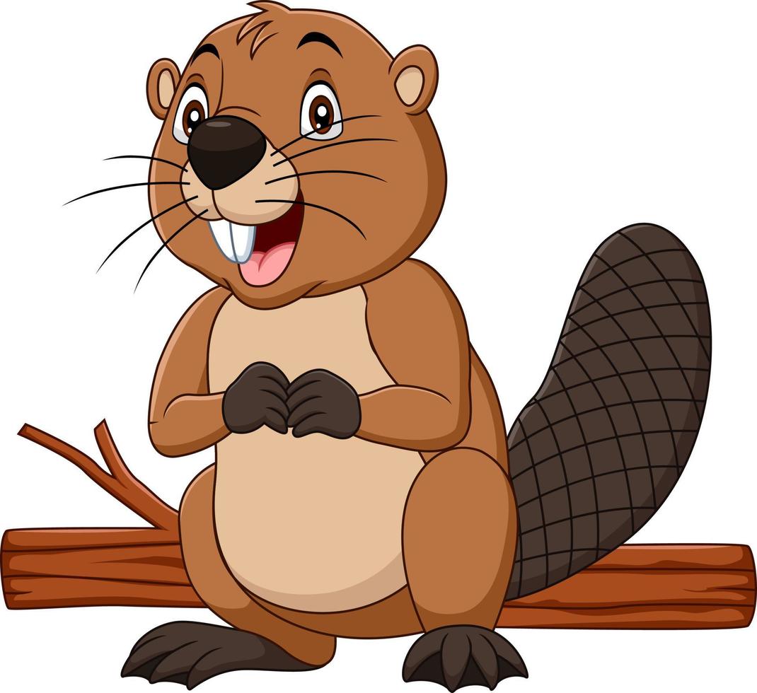 Cartoon happy beaver with wood vector