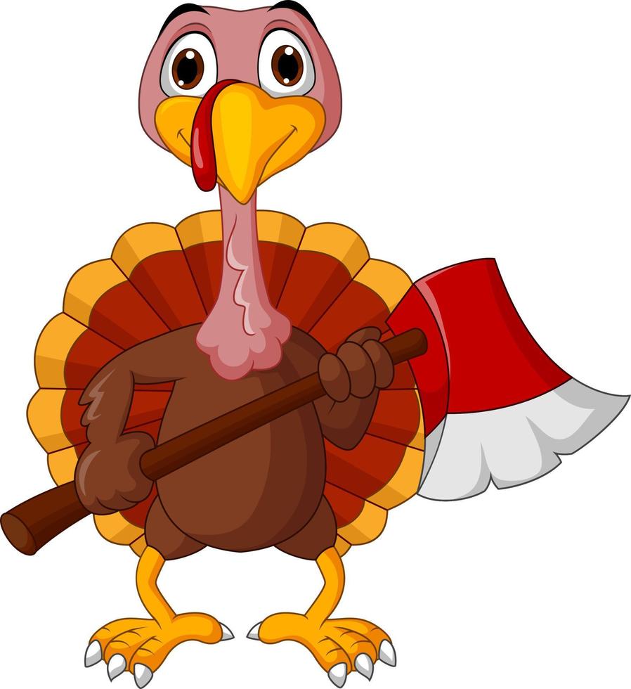 Cartoon turkey holding an axe vector