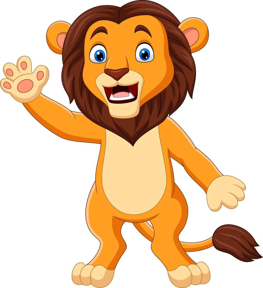 Cartoon funny lion waving hand vector