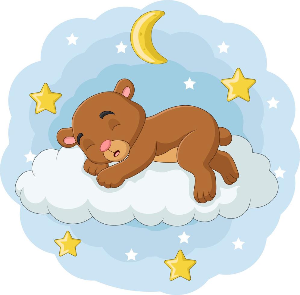 Cartoon baby bear sleeping on the clouds vector