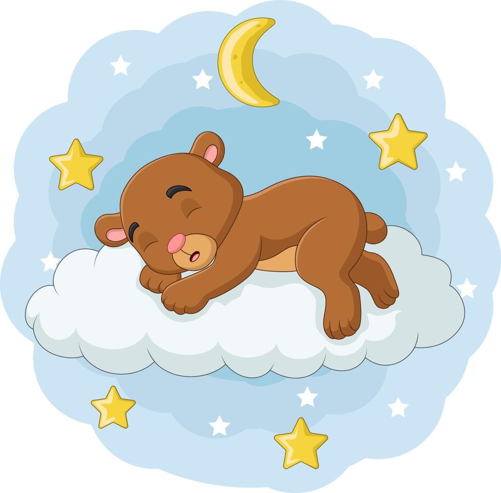 Cartoon baby bear sleeping on the clouds vector