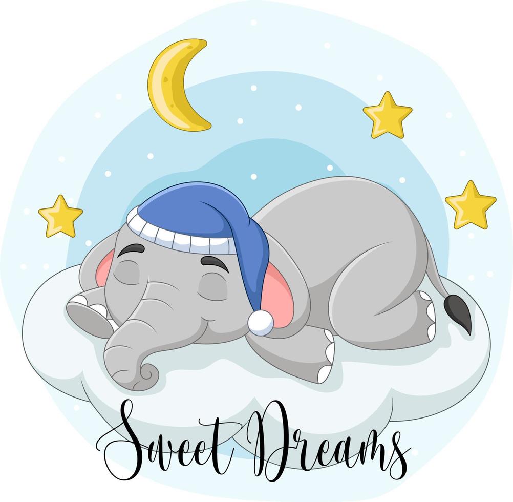 Cartoon elephant sleeping on the clouds vector