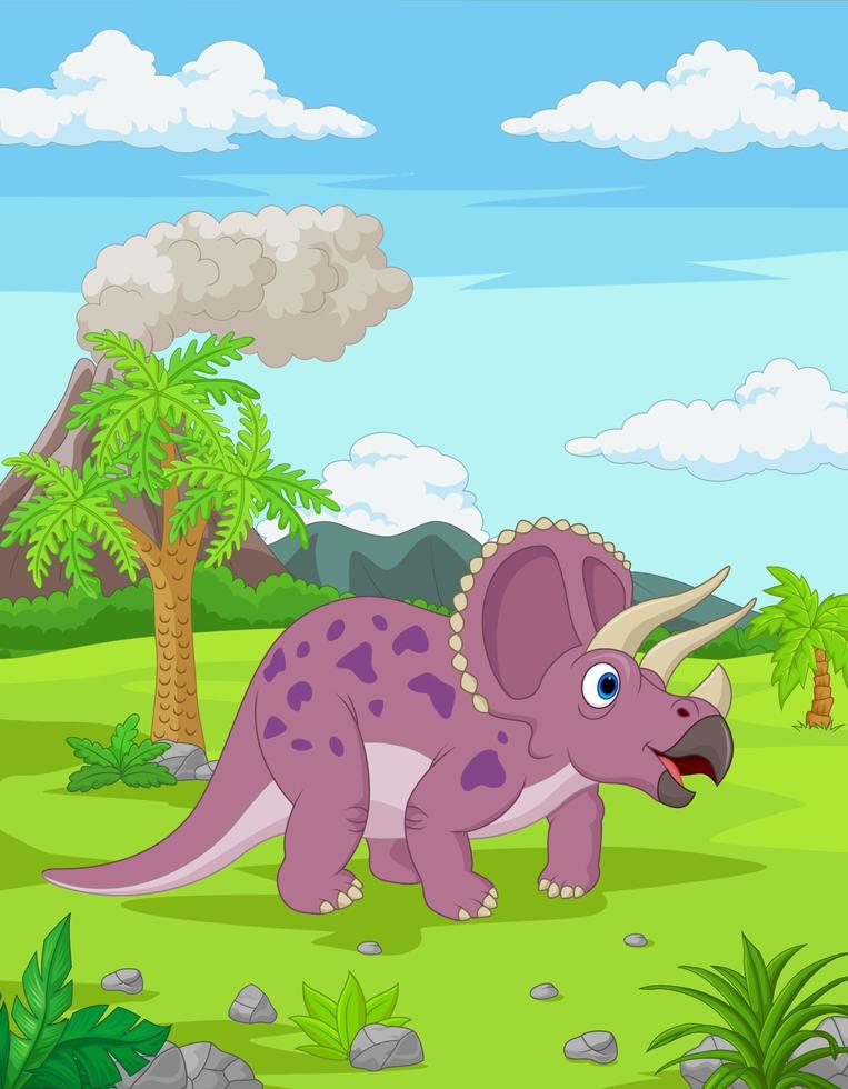 triceratops de dibujos animados en la selva vector