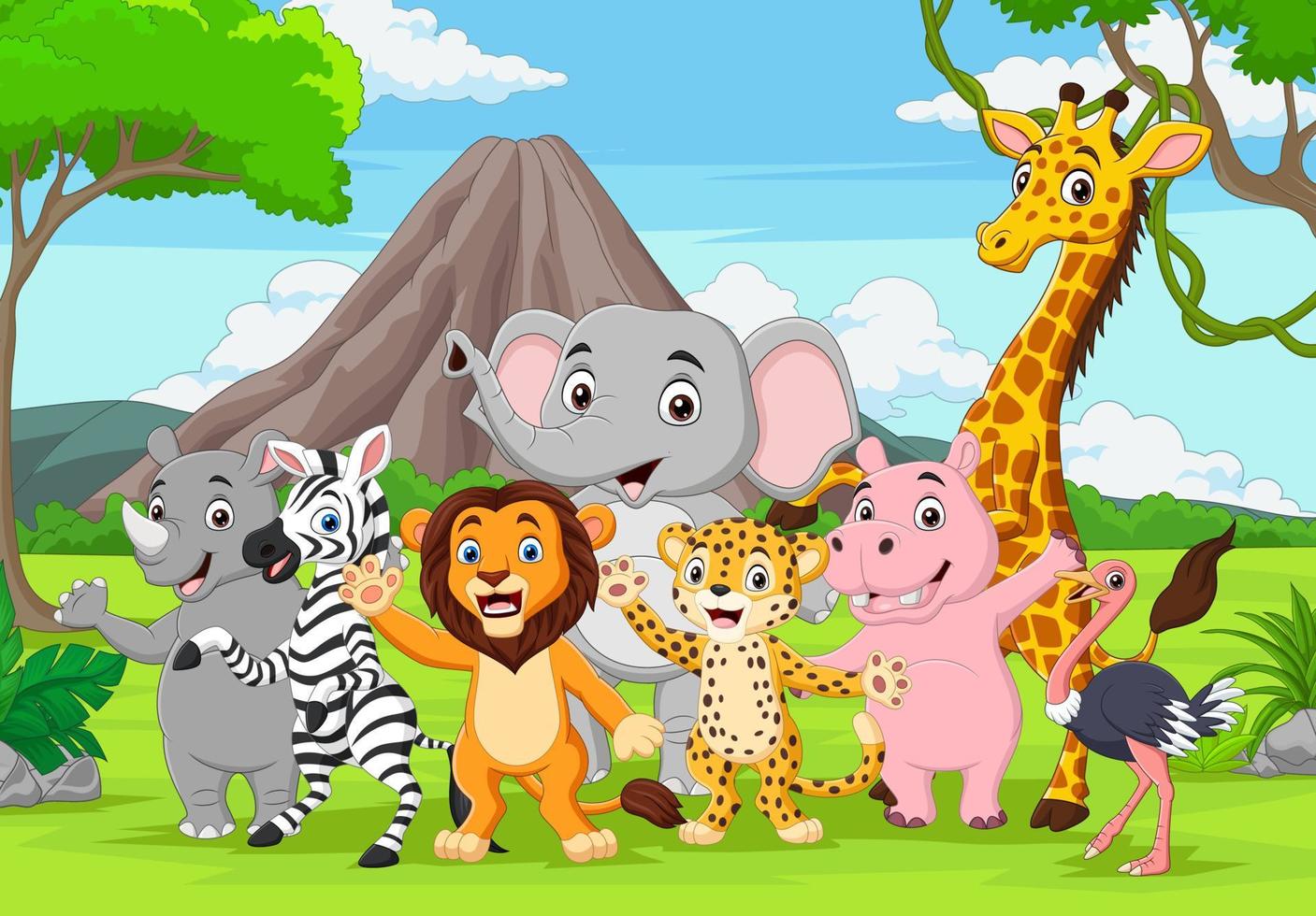 Cartoon wild animals in the jungle vector