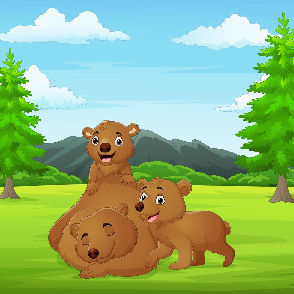 Cartoon family bears in the jungle vector