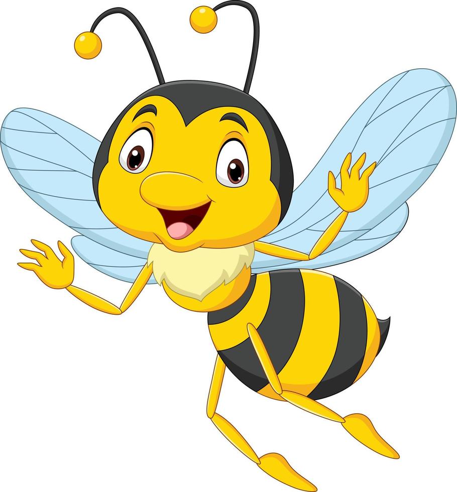 caricatura, abeja feliz, aislado, blanco, plano de fondo vector