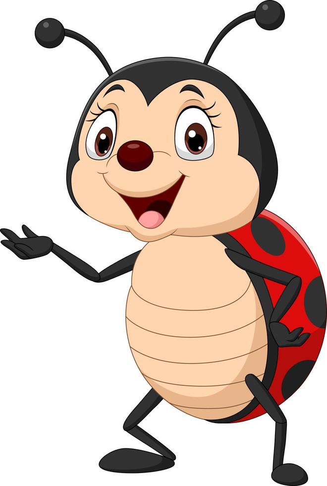 Cartoon funny ladybug waving hand vector