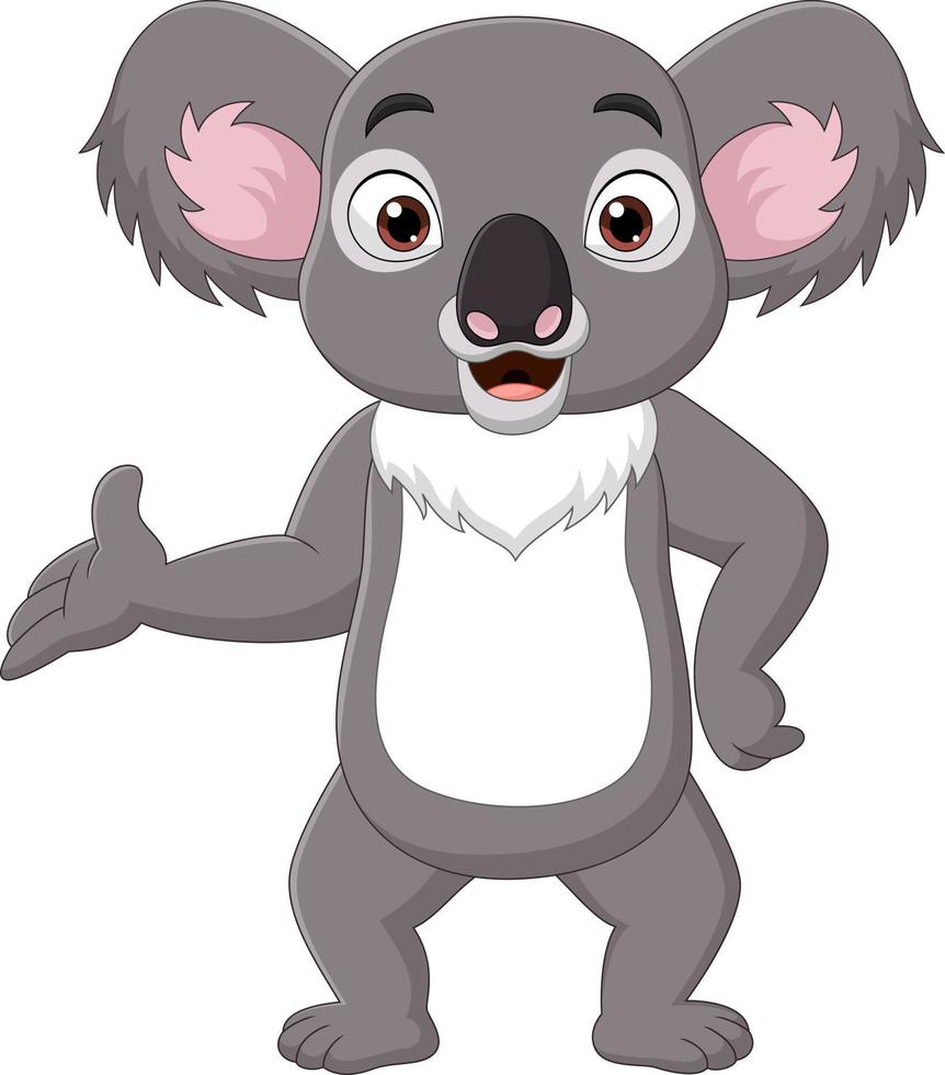 caricatura, feliz, koala, presentación, blanco, plano de fondo vector