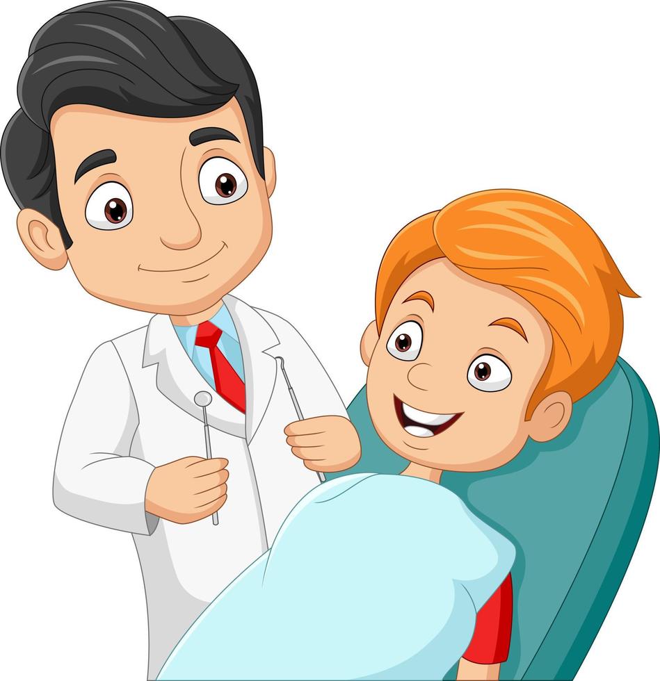 AdoCartoon dentist checking boy's teeth vector