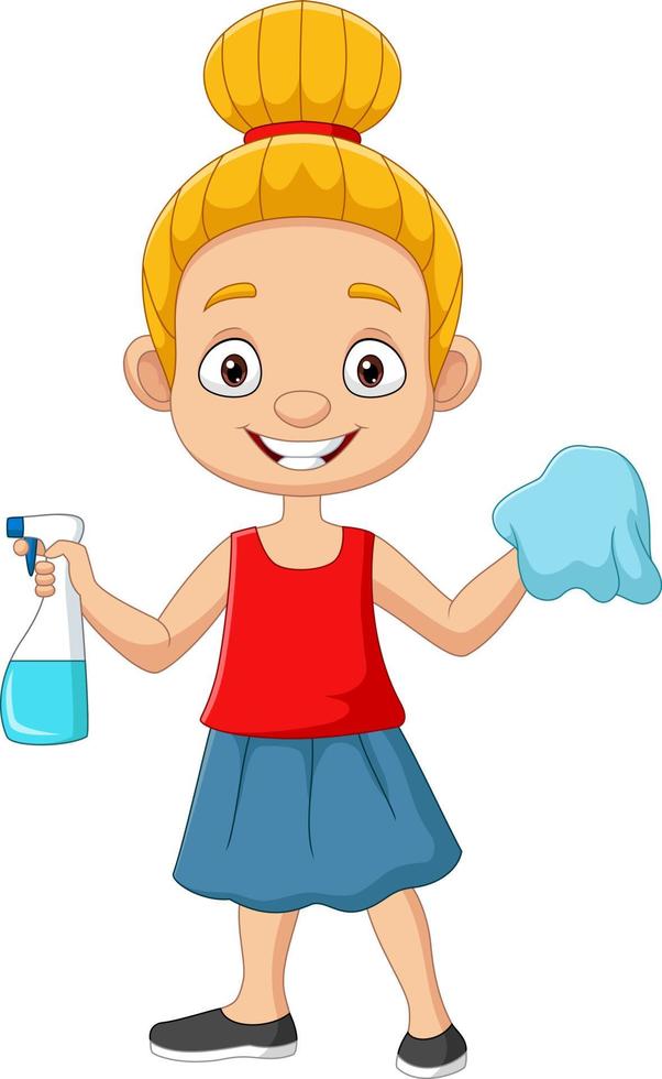 Cartoon little girl with sprayer bottle and rag vector