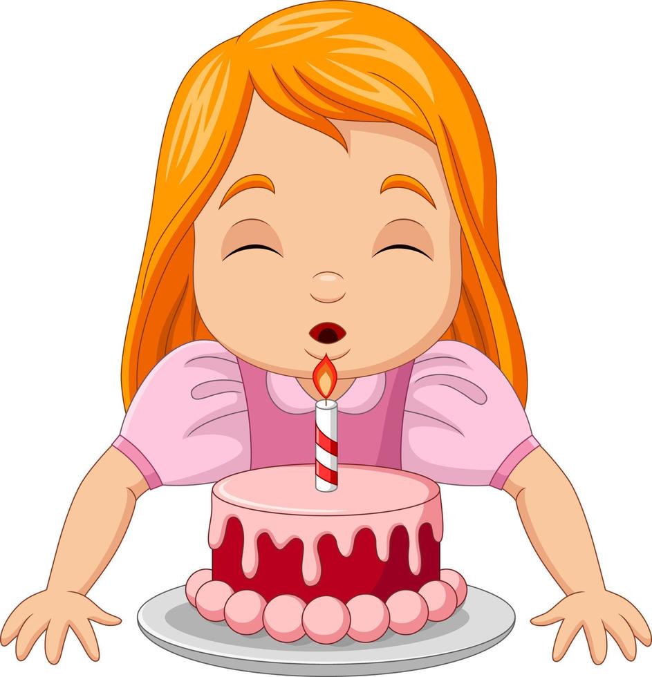 Happy girl blowing candles of birthday cake vector