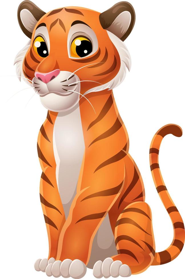 Cartoon funny tiger sitting in the grass vector