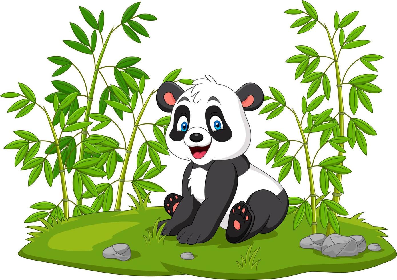 panda de dibujos animados en el árbol de bambú vector