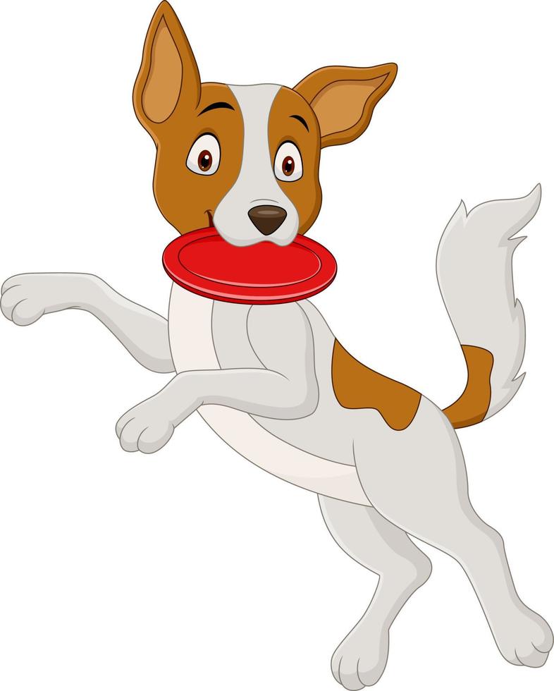 Cartoon dog playing flying disc vector