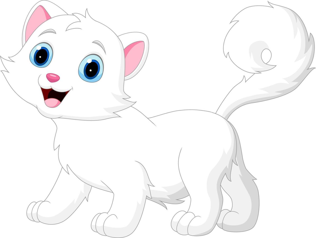 Cartoon funny white cat isolated on white background vector