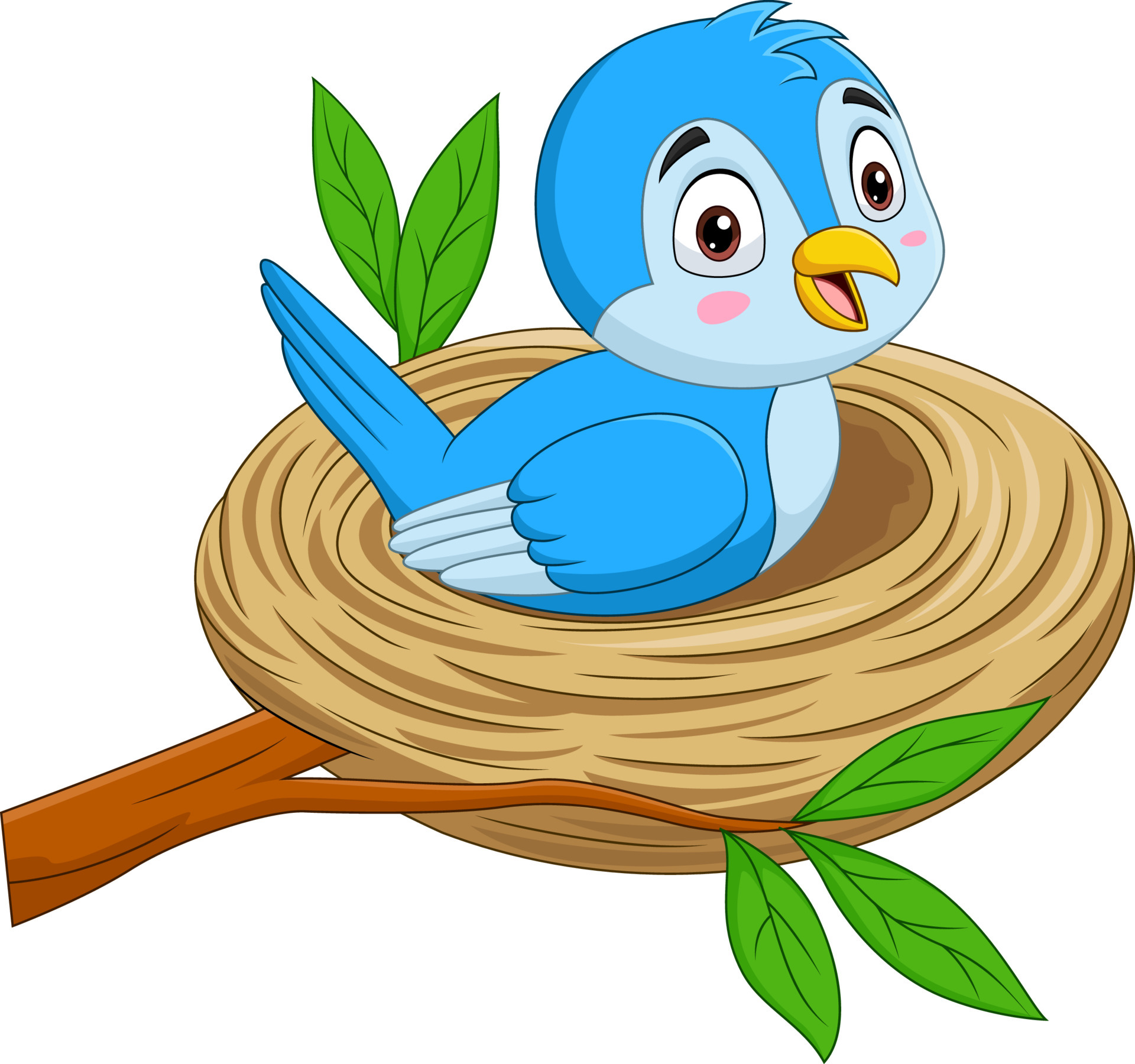 Cartoon blue bird sitting in a nest 5162515 Vector Art at Vecteezy