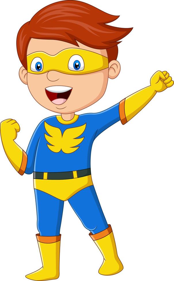 Cartoon happy superhero boy posing vector