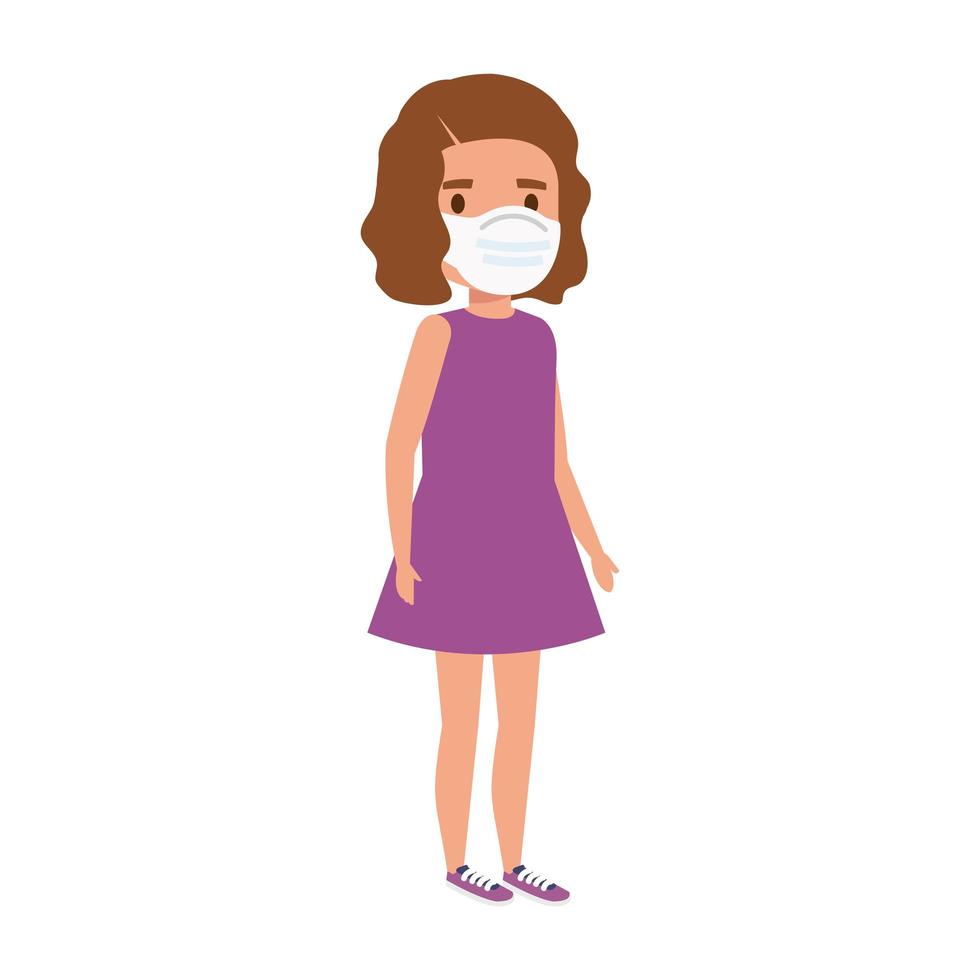 niña usando máscara facial icono aislado vector