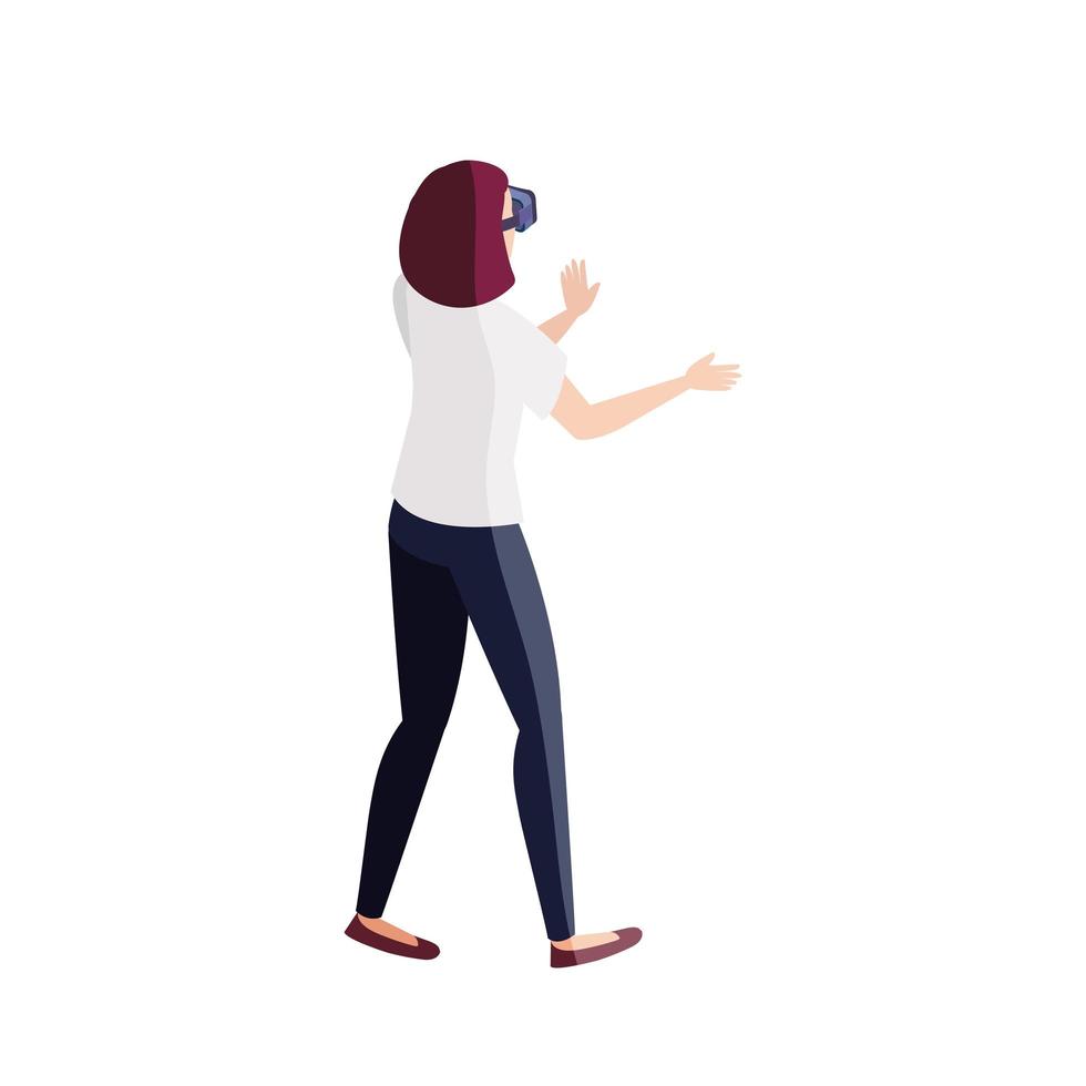 mujer con gafas de realidad virtual sobre fondo blanco vector