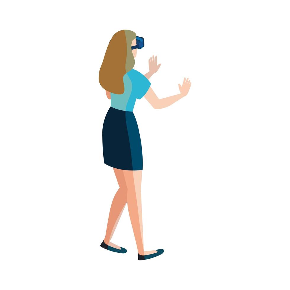 woman with glasses virtual reality on white background vector