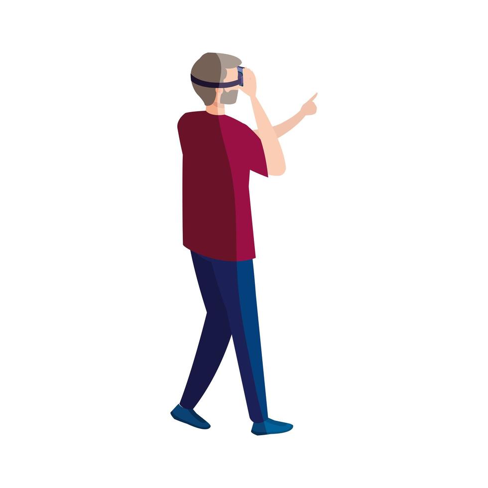 hombre con gafas de realidad virtual sobre fondo blanco vector