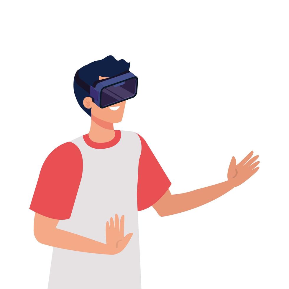 man with glasses virtual reality on white background vector