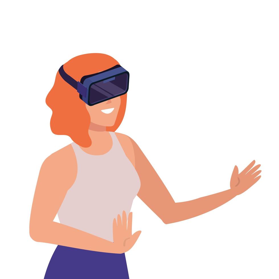 mujer con gafas de realidad virtual sobre fondo blanco vector