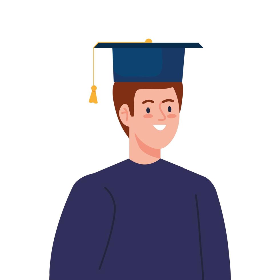 hombre emocionado con sombrero de graduación, alegre graduado masculino de fondo blanco vector