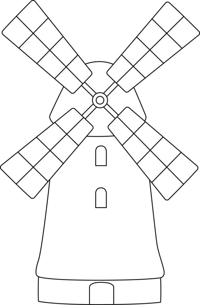 Windmill Coloring Page Isolated for Kids vector