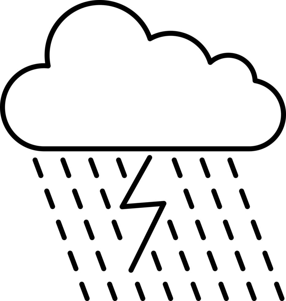 Cloud With Rain And Thunder Outline Icon Vector
