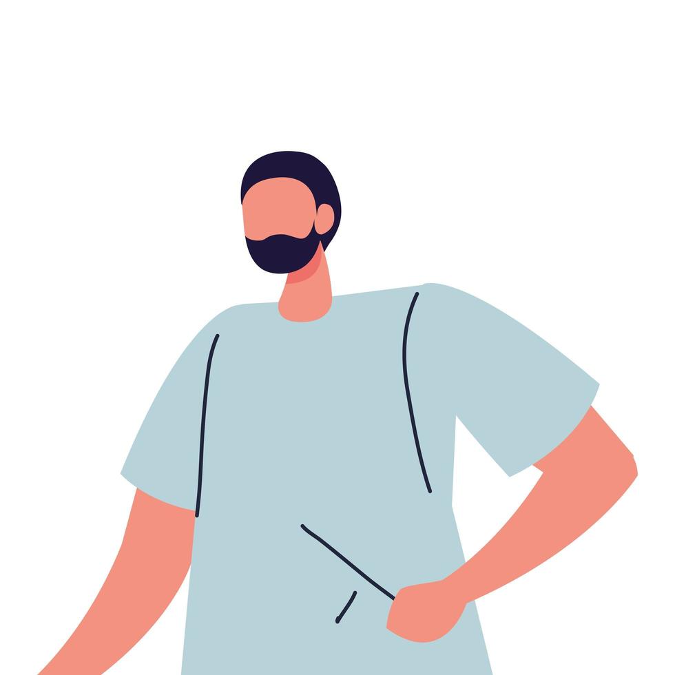 young man faceless with beard on white background vector