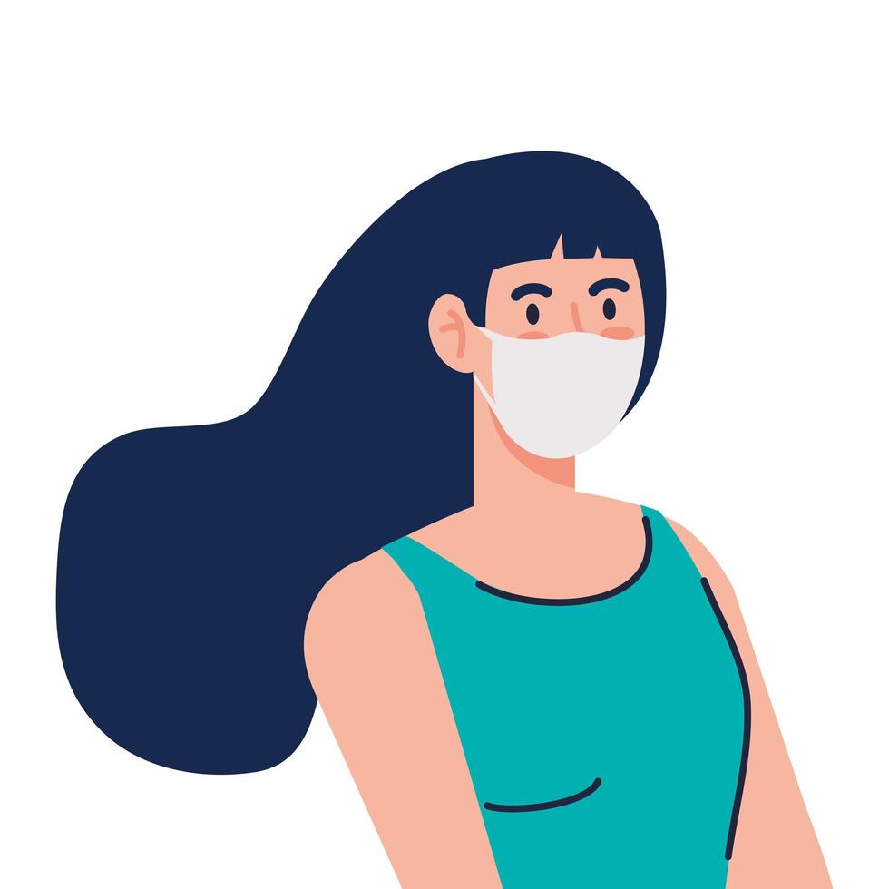 woman using medical protective mask against covid 19 vector