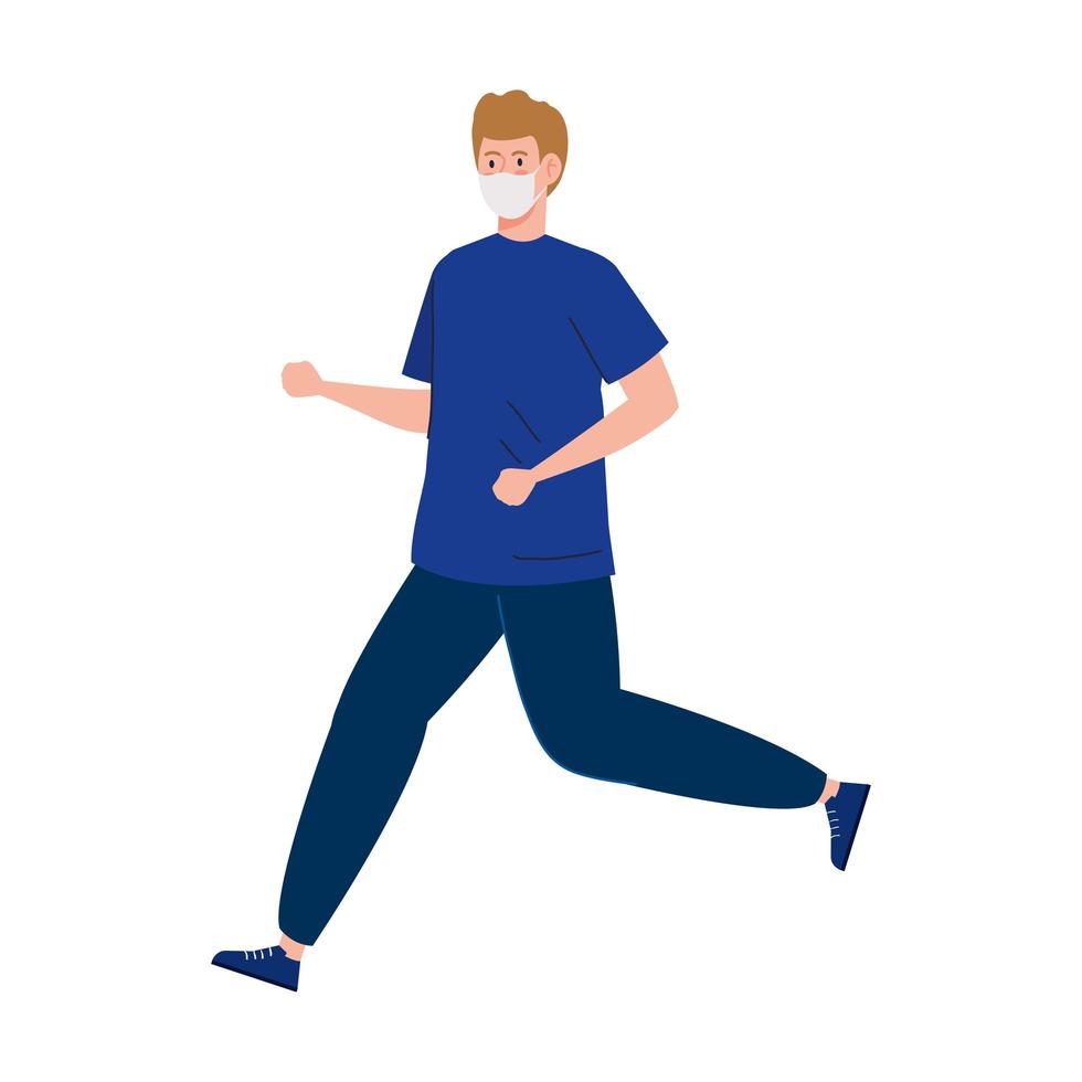 man running using protective surgical mask for covid 19 prevention vector