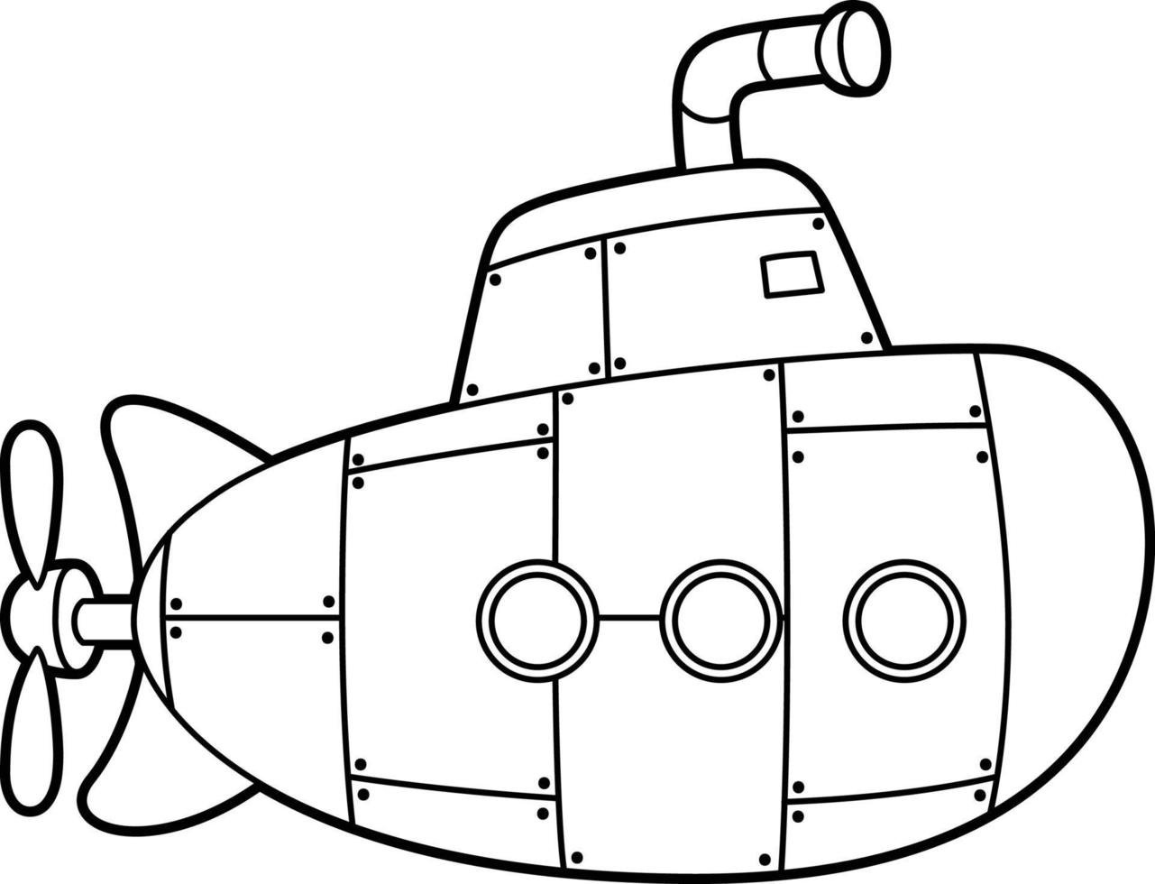 Submarine Coloring Page Isolated for Kids vector
