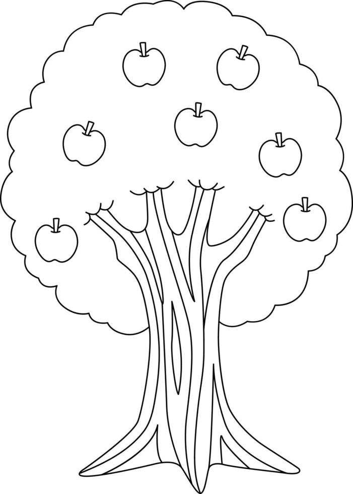 Apple Tree Coloring Page Isolated for Kids vector
