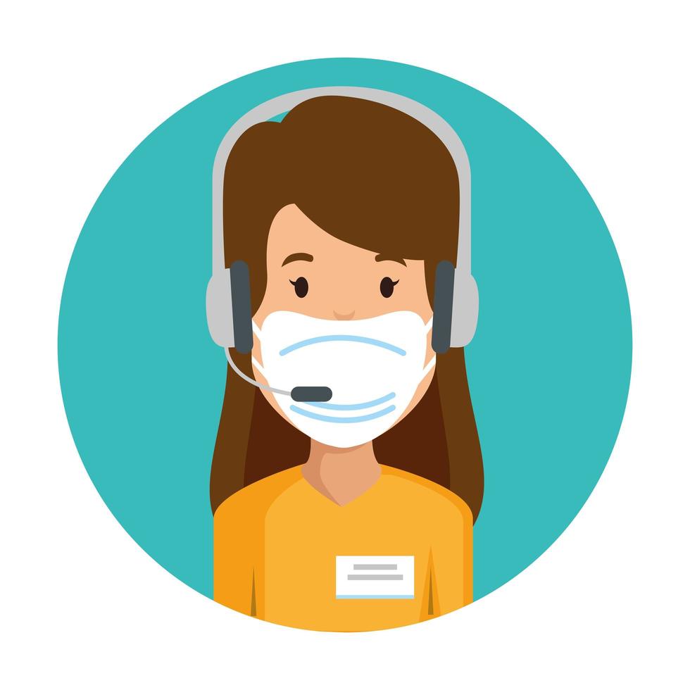 woman agent call center with face mask vector