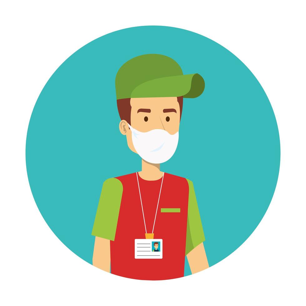 delivery worker using face mask isolated icon vector