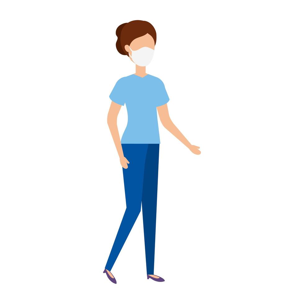 young woman using face mask isolated icon vector