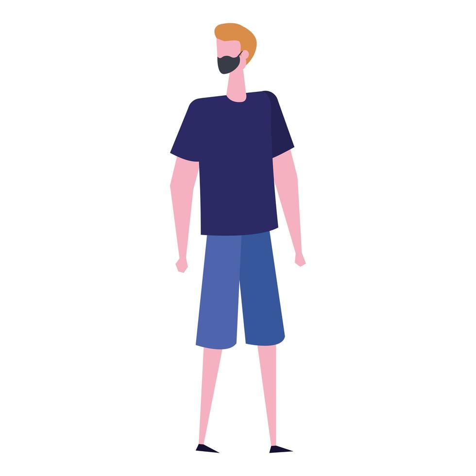 young man using face mask isolated icon vector