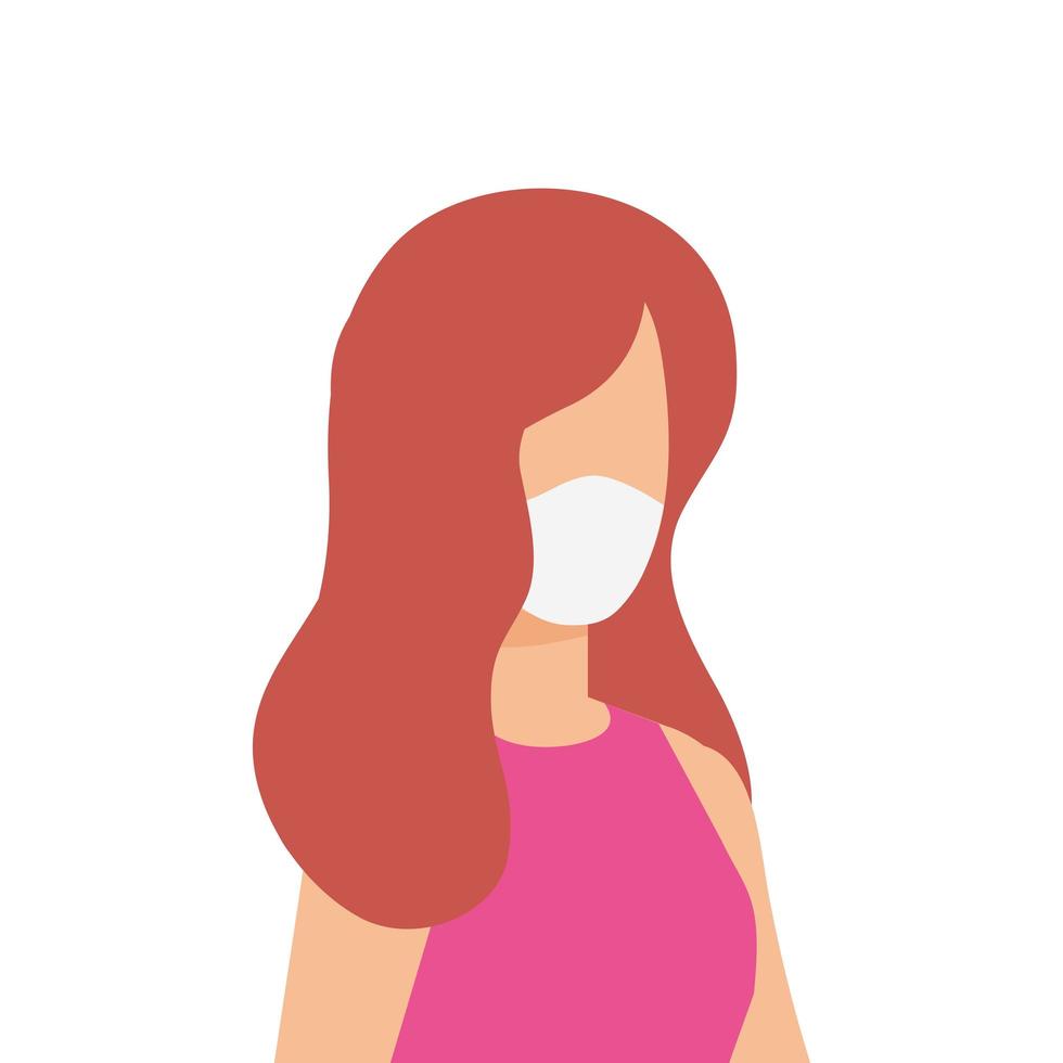 avatar mujer joven con mascarilla vector