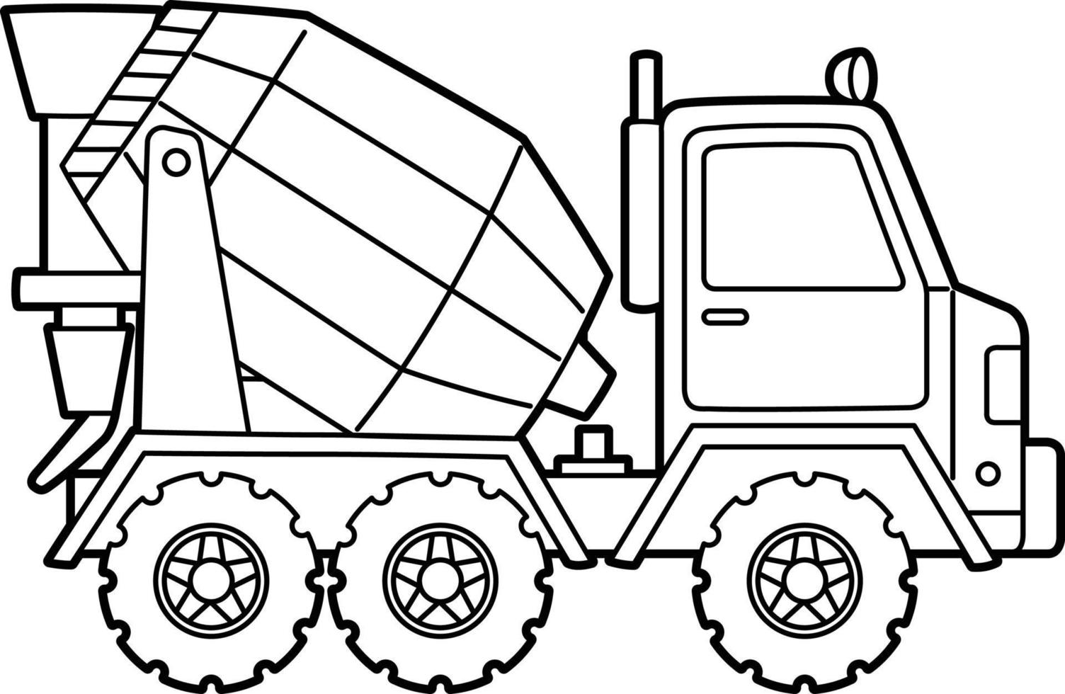 Concrete Mixer Coloring Page Isolated for Kids vector