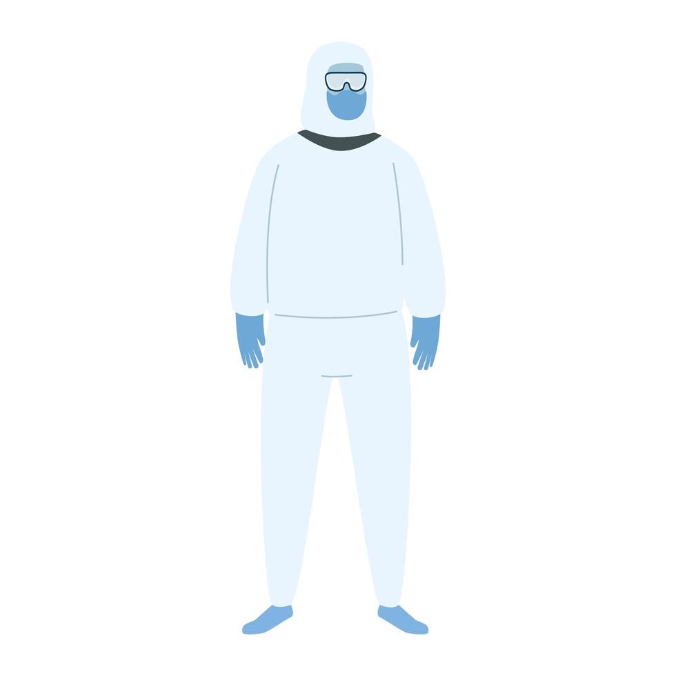 hombre con traje protector máscara gafas y guantes diseño vectorial vector